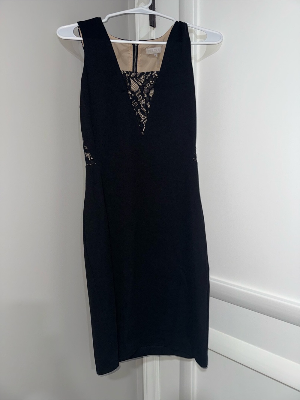 1. State Black Sleeveless Sheath Dress with Lace Inset